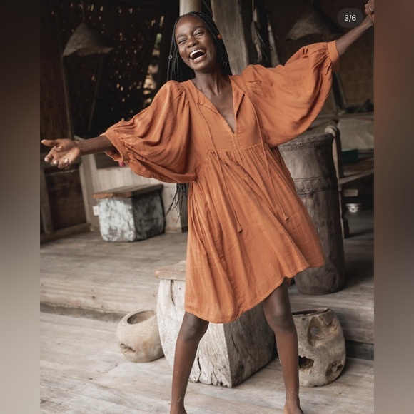 Daughters Of India Kyra Mini Dress in Rust Gauze Size Small Bohemian